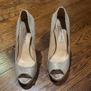 Used Jimmy Choo Sparkling Gold Peep-Toe Heels